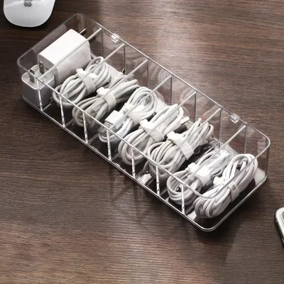 Produktbild von Kabelmanagement mit 1 Aufbewahrungsbox für Ladekabel und Elektronikzubehör – Perfekt für Zuhause, Büro und Reisen
