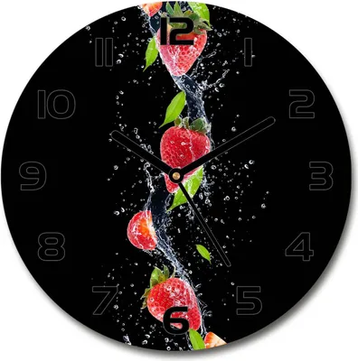 Produktbild von Wanduhr aus Glas 30fi Glasbild Glasuhr Gehärtetes Glas - schwarze-zeiger - Strawberries and water