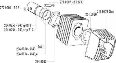 Image de Joint de culasse Polini 63 ccm, diamètre 43 mm, pour Piaggio Ciao, PX, SI, Bravo, Grillo