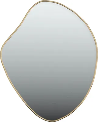 A single, irregularly shaped mirror with a thin gold frame, presented against a white background.