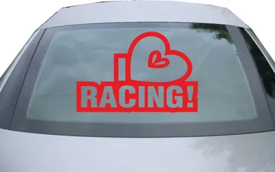 Produktbild von Indigos UG - Aufkleber Heckscheibe & Motorklappe DE2895 - rot - 600x399 mm - I Love Racing - Fisch - Auto Scheiben Fenster Heckklappe Tuning Racing JDM - Die cut