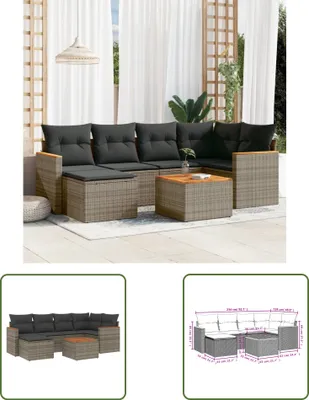 Produktbild von The Living Store 7-tlg. Garten-Sofagarnitur mit Kissen Grau Poly Rattan