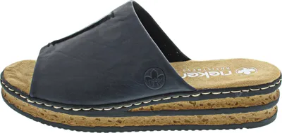 Produktbild von Rieker Damen Pantolette breiter Riemen Keilabsatz Kork 62905, Größe:42 EU, Farbe:Blau