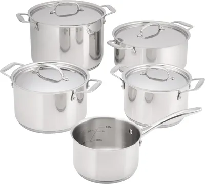 Produktbild von Judge Essentials 9-teiliges Topfset, Edelstahl 18/10, 16/18/20/24 cm, silber
