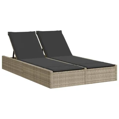Produktbild von Doppel-Sonnenliege mit Kissen Hellgrau Poly Rattan