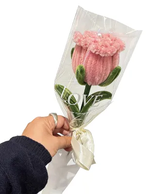 Produktbild von Fertige künstliche Rose aus Pfeifenreinigern, handgefertigt, konserviert, mit Stiel aus Plüsch, gedreht, als Blumendekoration, Geschenk zum Hochzeitstag, Muttertag oder Geburtstag
