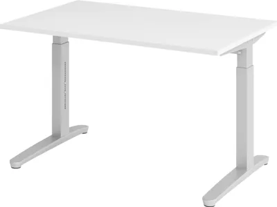Produktbild von bümö Schreibtisch Serie-XB - Nachbildung: Weiß, Gestell: Silber, Größe:  120 x 80 cm