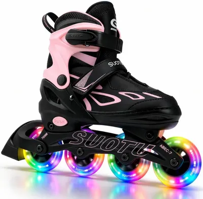 Produktbild von Suotu Inline-Skates Schwarz – Inliner Kinder mit 4-fach verstellbarer Größe & LED-Rädern | Kinder-Rollschuhe mit ABEC-7 Kugellagern | Roller-Skates mit Schnallenverschluss