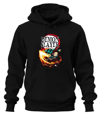 Immagine prodotto di Felpa con cappuccio unisex "Demon Slayer - Tanjiro Kamado Hinokami Kagura" (Anime), nera, 3XL
