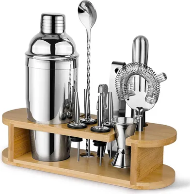 Immagine prodotto di Set da cocktail Set da 12 pezzi con shaker standard e tutti gli strumenti da bar essenziali - Regali per donne e uomini - Amanti dei cocktail - Accessori da bar professionali