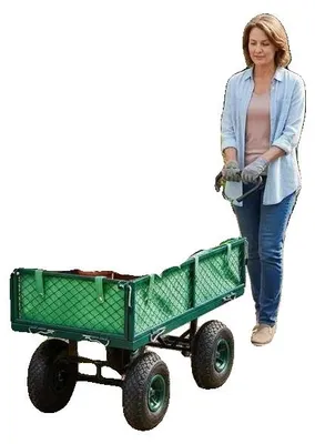 Imagen del producto de Carro de jardín, estructura de metal resistente, capacidad de carga de 250 kg, color verde militar