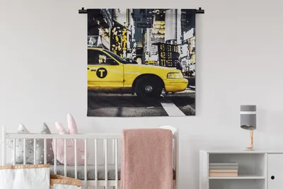 Produktbild von MuchoWow® Wandteppich Wandbehang New York - Gelb - Taxi 90x90 cm Tapisserie Dekoration Wandtuch - Wandaufhänger