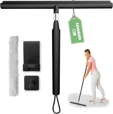 Produktbild von Duschwischer, ausziehbar, 30-120 cm - Duschwischer aus Silikon mit Halterung, ohne Bohren - Schaber mit Edelstahlkern für die Dusche - Badezimmer