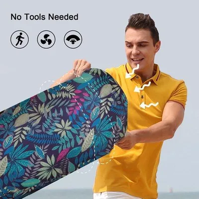 Obrázok produktu pre Prenosné ležadlo v tropickej modrej farbe so sieťovaným operadlom na výlety k bazénu a na pláž