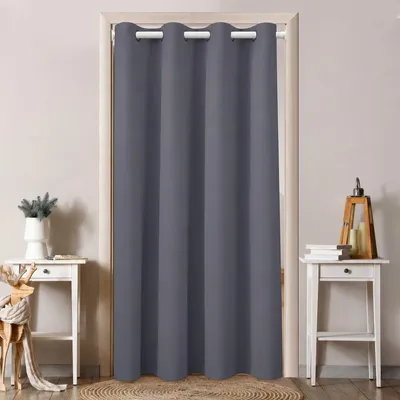 Produktbild von Türvorhang Blickdicht Vorhang mit Ösen Wärmeisolierend Thermovorhang Gardine Raumteiler, Grau, B132xH244cm