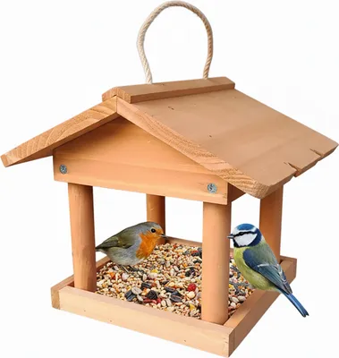 Produktbild von Relaxdays Vogelfutterhaus, Holz, Vogelhaus zum Aufhängen, HxBxT: 22 x 26 x 22 cm, Garten & Balkon, Futterhaus, orange