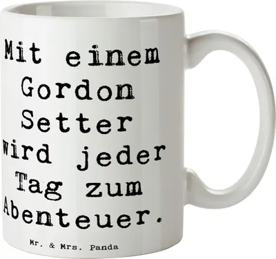 Produktbild von Mr. & Mrs. Panda Keramiktasse Spruch Gordon Setter Abenteuer - Weiß - Geschenk, schöne tasse, Hunderassen, treuer Begleiter, Hunderasse, Kaffeebecher, Hunde, Familienhund