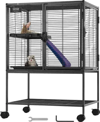 Zdjęcie produktu dla VEVOR 34-calowa metalowa klatka dla fretek, duża, 2-poziomowa z rampą i tacą, łatwa w montażu dla szczurów domowych, chomików, świnek morskich, szynszyli, wiewiórek, jeży, królików