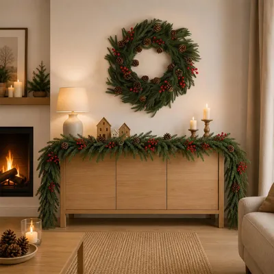 Produktbild von Ikodm Weihnachtsgirlande 1,8 m, naturgetreu, für innen und außen