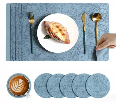 Platzset-Set 6er mit 6 Untersetzern, Kunstleder, hellblau, 43x30 cm