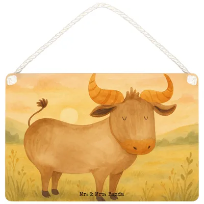 Produktbild von Mr. & Mrs. Panda Schild Sternzeichen Stier Design DIN A5 - Weiß - Geschenk, Geburtstag April, Rind, Ochse, kleine aufmerksamkeit, Holzschild, holzbild, Mai, Türschild