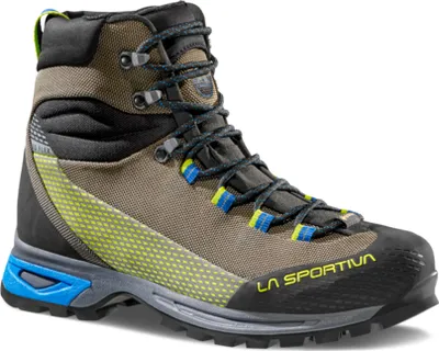 Bergschuh "Trango Trk GTX" von La Sportiva in Schwarz; Grau und Blau mit Schnürung und verstärkter Sohle.