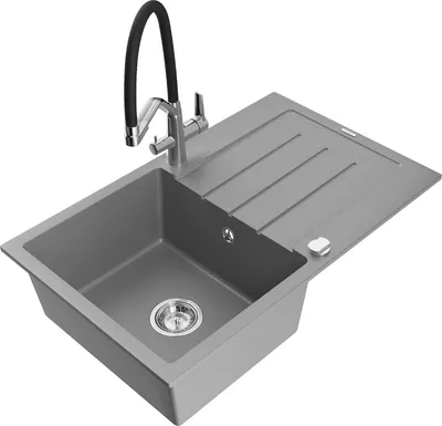Produktbild von Mexen Bruno 1 Becken-Granitspüle mit Abtropffläche und Mischbatterie Duo, Grau - 6513-71-671701-07