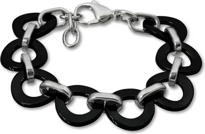 Produktbild von Amello Edelstahl Keramik Armband Ring Damen Schmuck silber schwarz ESAX01S