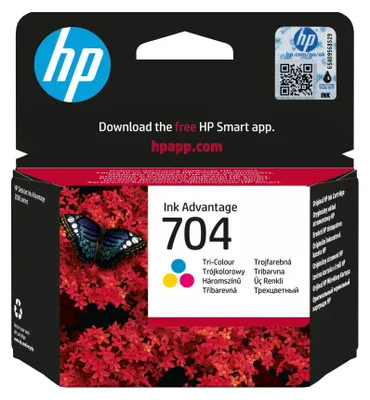 Zdjęcie produktu dla HP 704 oryginalny wkład atramentowy trójkolorowy, Standardowa wydajność, Cyjan, Purpurowy, Żółty, Atrament barwnikowy, 1 szt., 200 stron(y)