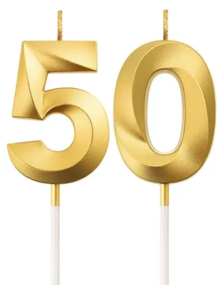 Zahlenkerzen 50. Geburtstag, Gold, 2 Stück, 5 cm