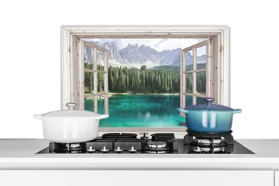 Obrázok produktu pre KitchenYeah® Splashback kitchen - Kuchynský splashback - Ochrana steny sporáka a drezu - Pohľad - Hora - Voda 60x40 - Alu-Dibond (alternatíva skleneného splashbacku) - Tepelne odolný - Splashback sporáka
