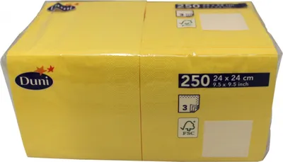 Produktbild von Duni 250 Zelltuch Servietten Gelb 24cm x 24cm