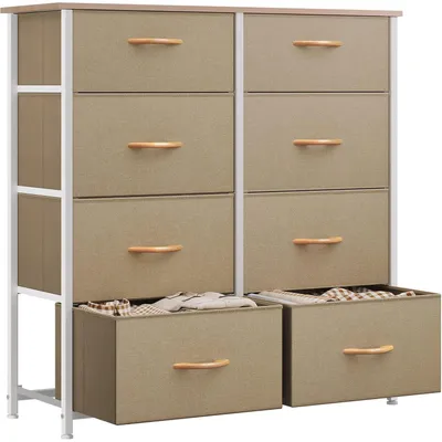 Productafbeelding van Opbergkast met 8 stoffenladen, kleur kaki, afmetingen 85,6 x 29,8 x 89 cm