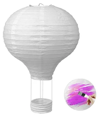 Productafbeelding van Hangende papieren lantaarn - Ontwerp van een luchtballon - Decoratie voor interieurs - Wit, diameter 30 cm