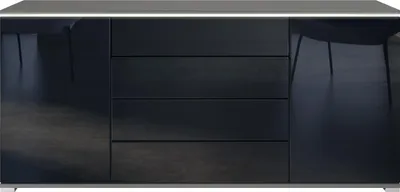 Produktbild von Vladon Sideboard Faro V2 - Kommode mit 2 Türen & 4 Schubladen, Schrank mit LED Lichtleiste, Anthrazit matt / Schwarz Hochglanz (166,5 x 75,5 x 35)