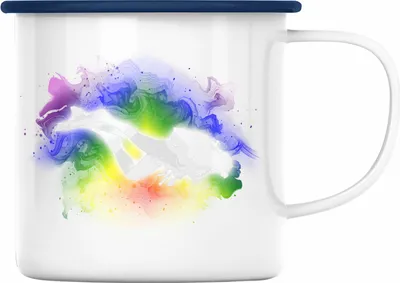 Produktbild von Trendation - Taucher Grafik Emaille Tasse Geschenk für Tauchlehrer Geschenkidee Lustig Tauchen Tauchsport (Blau)