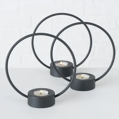 Produktbild von Teelichthalter CIRCLE schwarz matt aus Metall Kreis mit Teelichthalterung 3tlg.