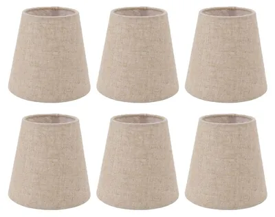 6er Set kleine Leinen-Lampenschirme, Clip-Befestigung, beige, 9,3–14 cm