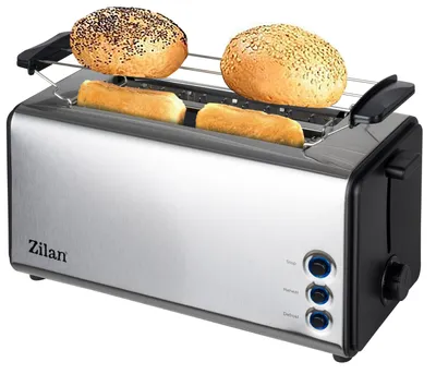 Produktbild von Zilan Toaster Langschlitz | 4 Scheiben Toastautomat | XXL Toaster | 1300 Watt | 5-Stufen Bräuneregler | Brötchenaufsatz | Auftau-Funktion | Krümmelschublade | Edelstahl |