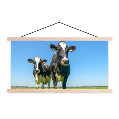 Produktbild von MuchoWow® Textilposter Kühe - Weide - Tiere - Bauernhof 120x60 cm mit holzfarbenen Rahmen - Klemmleiste