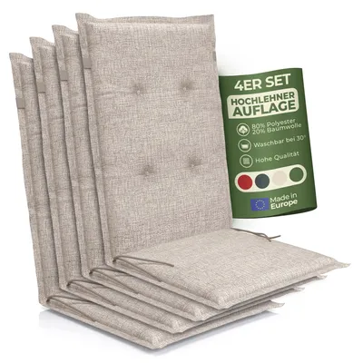 Produktbild von Hochlehner Auflage Florence– Gartenstuhlauflage Hochlehner, Sitzkissen Stuhl, Stuhlkissen & Outdoor Kissen für Gartenmöbel, Farbe:Beige, Anzahl:4