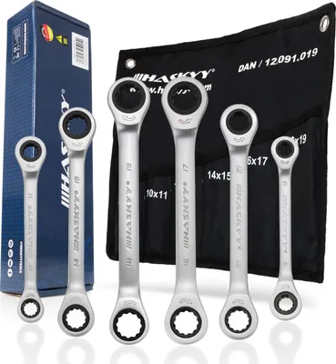 Produktbild von HASKYY Doppel-Ringratschenschlüssel Set 8-19mm 6 tlg metrisch