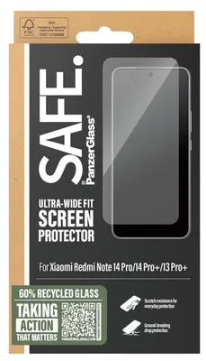 Produktbild von PanzerGlass SAFE. by ® Displayschutz Xiaomi Redmi Note 14 Pro | 14 Pro+ | 13 Pro+ | Ultra-Wide Fit, Xiaomi, Xiaomi - Redmi Note 14 Pro, Trockene Anwendung, Kratzresistent, Schockresistent, Transparent, 1 Stück(e)