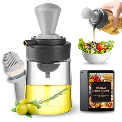 Öldispenser aus Glas 350 ml mit Silikonpinsel, 3-in-1-Dosierer