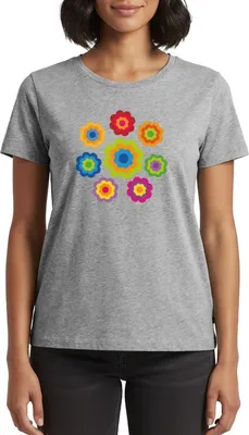 Produktbild von Spreadshirt 70er Jahre Hippie Flower Power Kostüm Blumen Fasching Frauen Premium T-Shirt, 5XL, Grau meliert
