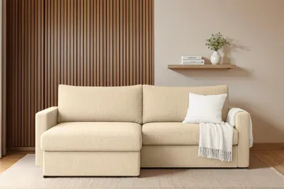 Produktbild von Ecksofa Sofa mit Schlaffunktion BENDIK Stoff Faro Creme Ottomane Links