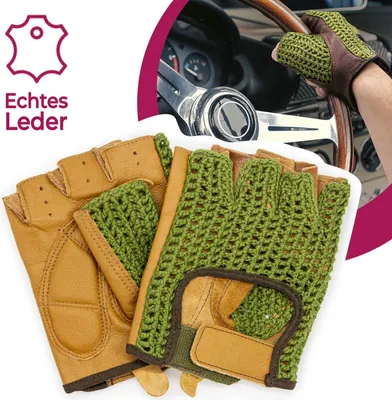 Produktbild von Autofahrer Handschuhe Retro Vintage Leder Fingerlose Fahrerhandschuhe Fahrrad Grün