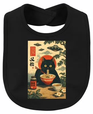 Productafbeelding van Japanse Ramen Kat Kattennoedels, UFO, Fuji, Retro, Japan, Y2K, Neko, Kawaii, Baby, Zwart, One size