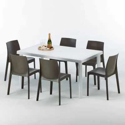 Produktbild von Weiß Rechteckig Tisch und 6 Stühle Farbiges Polypropylen-Außenmastenset Grand Soleil Rome Summerlife - Braun