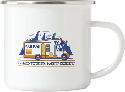 Produktbild von Rentner mit Zeit Emaille Tasse Camping Rentner Pension Zelten Wohnwagen Wohnmobil Geschenkidee